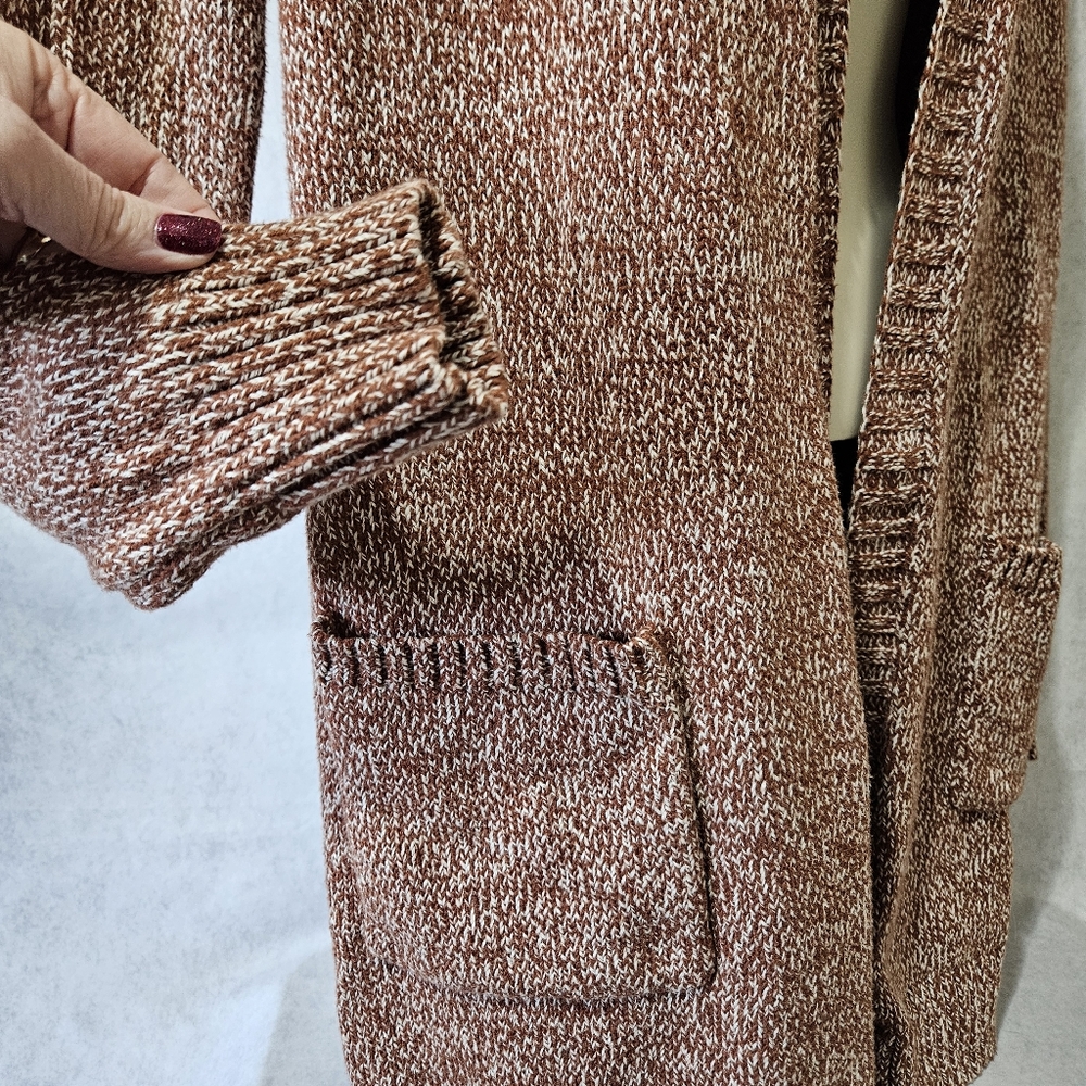 Tahari Hooded Open Front Marled Knit Sweater Cardigan with Pockets - Picture 7 of 11